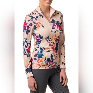 Kastel Denmark Watercolor Floral Long Sleeve 1/4 Zip Sun Shirt Equestrian